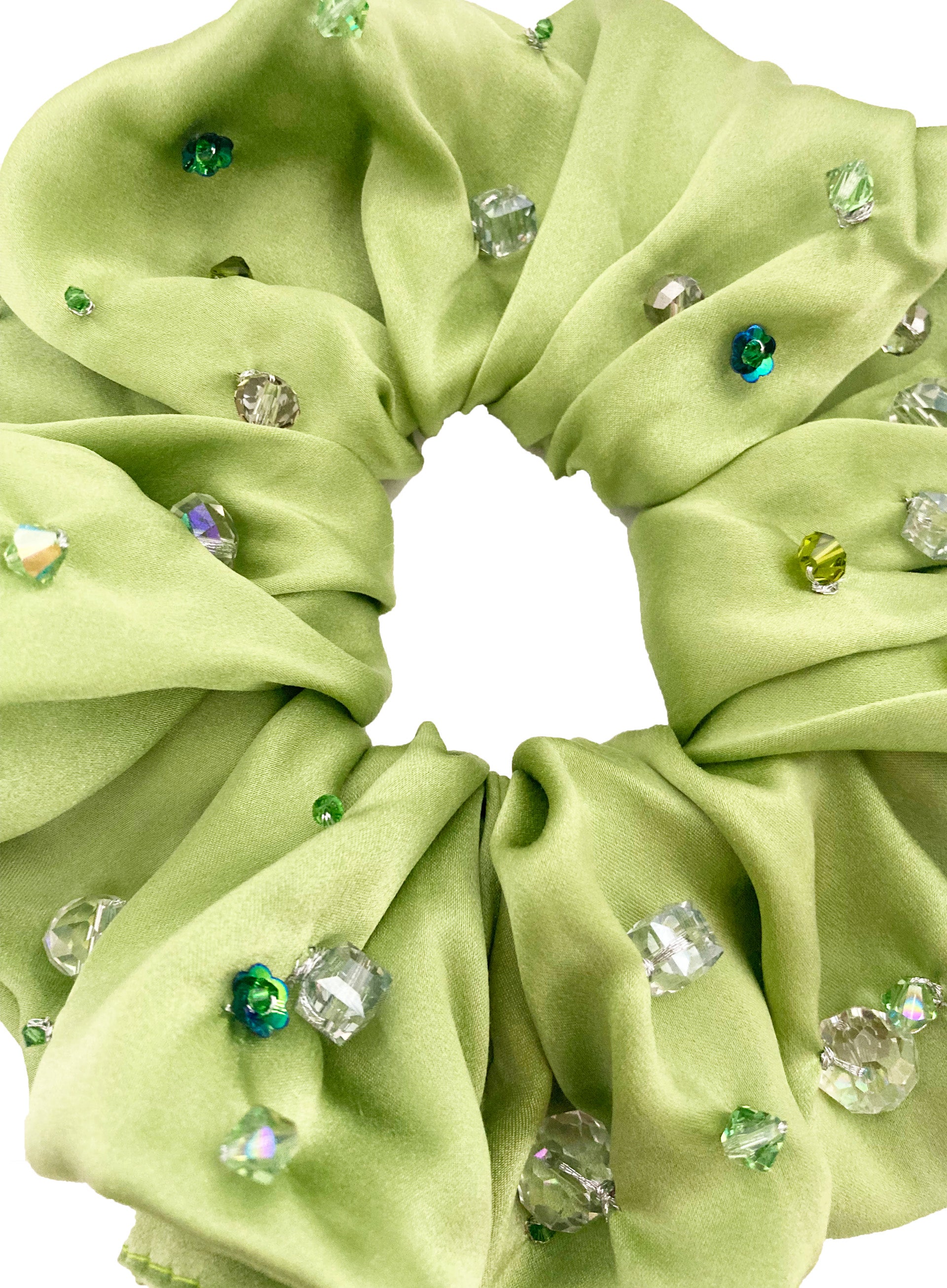 Green Embellished Oversized Silk Scrunchie
