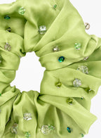 Green Embellished Oversized Silk Scrunchie