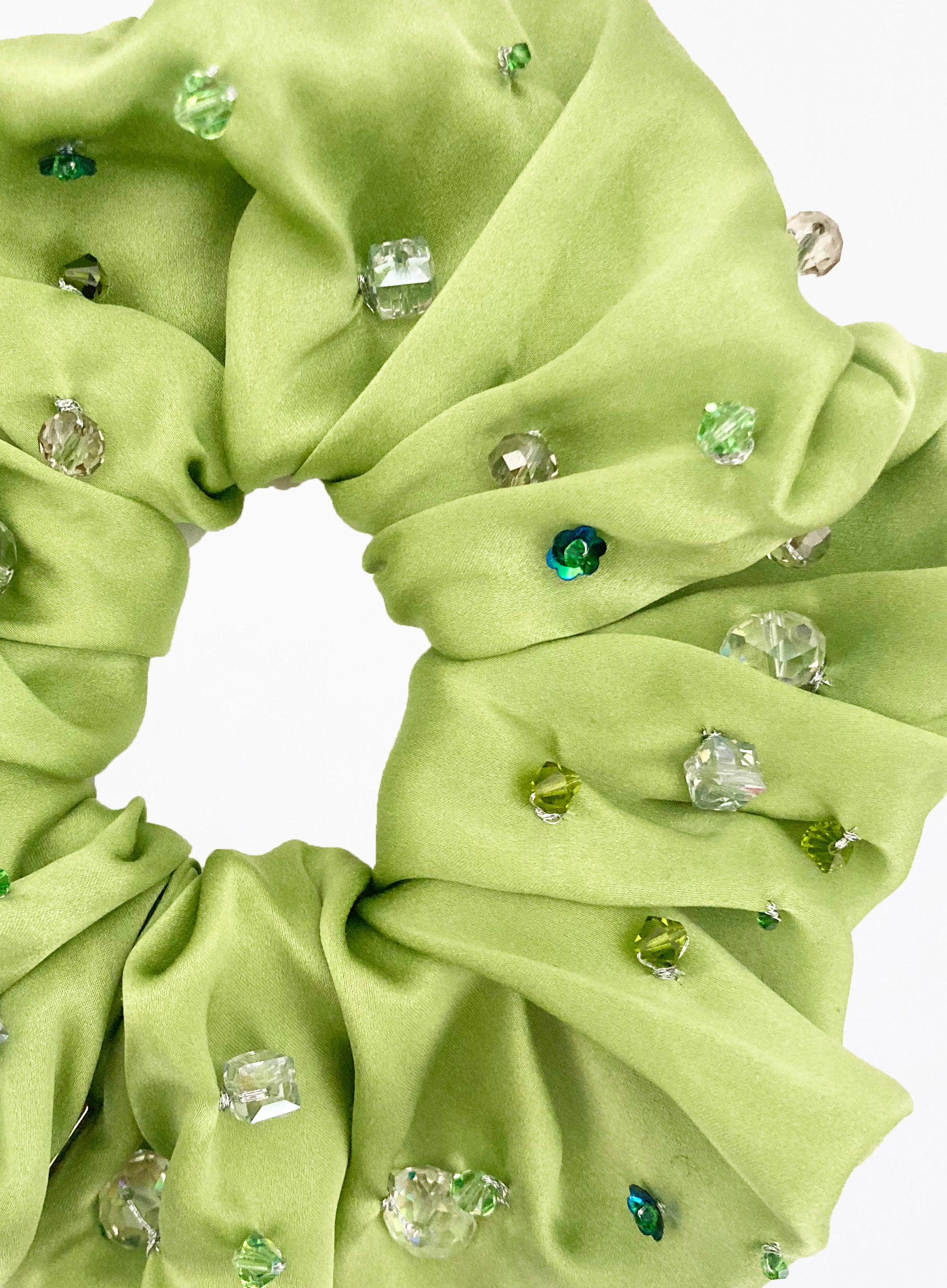 Green Embellished Oversized Silk Scrunchie