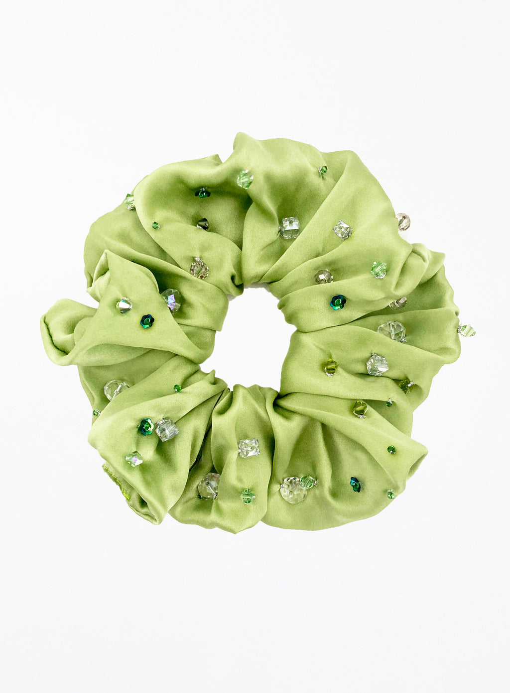 Green Embellished Oversized Silk Scrunchie