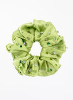 Green Embellished Oversized Silk Scrunchie