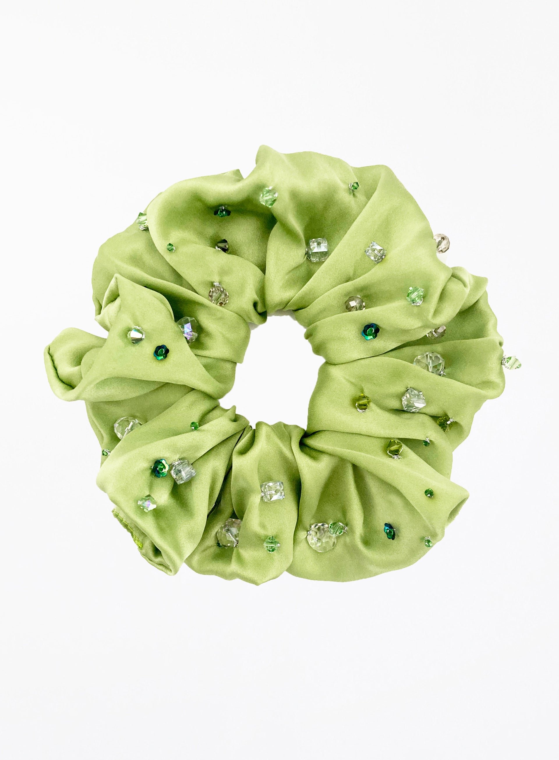 Green Embellished Oversized Silk Scrunchie