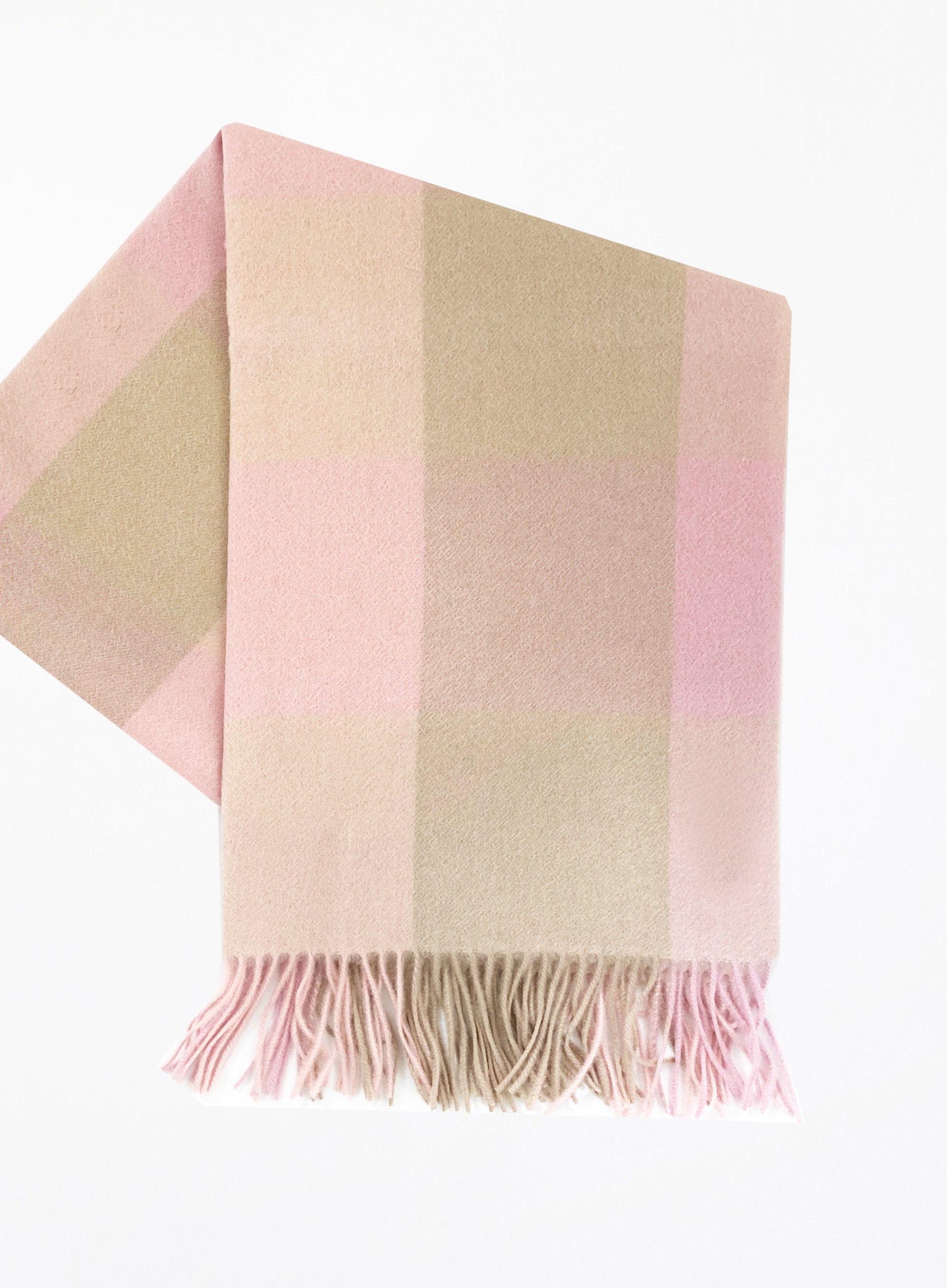 Pink Checked Fringed Cashmere Scarf