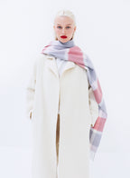 Pink Checked Fringed Wool Scarf
