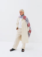 Pink Checked Fringed Wool Scarf