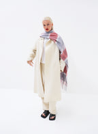 Pink Checked Fringed Wool Scarf