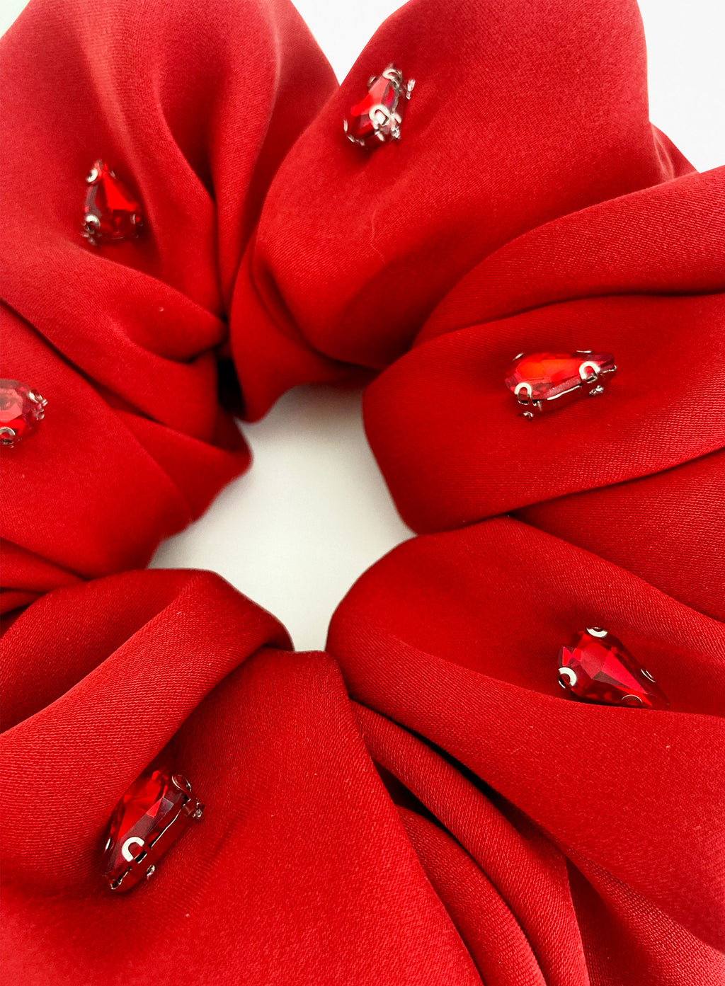 Red Rhinestone Embellished Oversized Silk Scrunchie