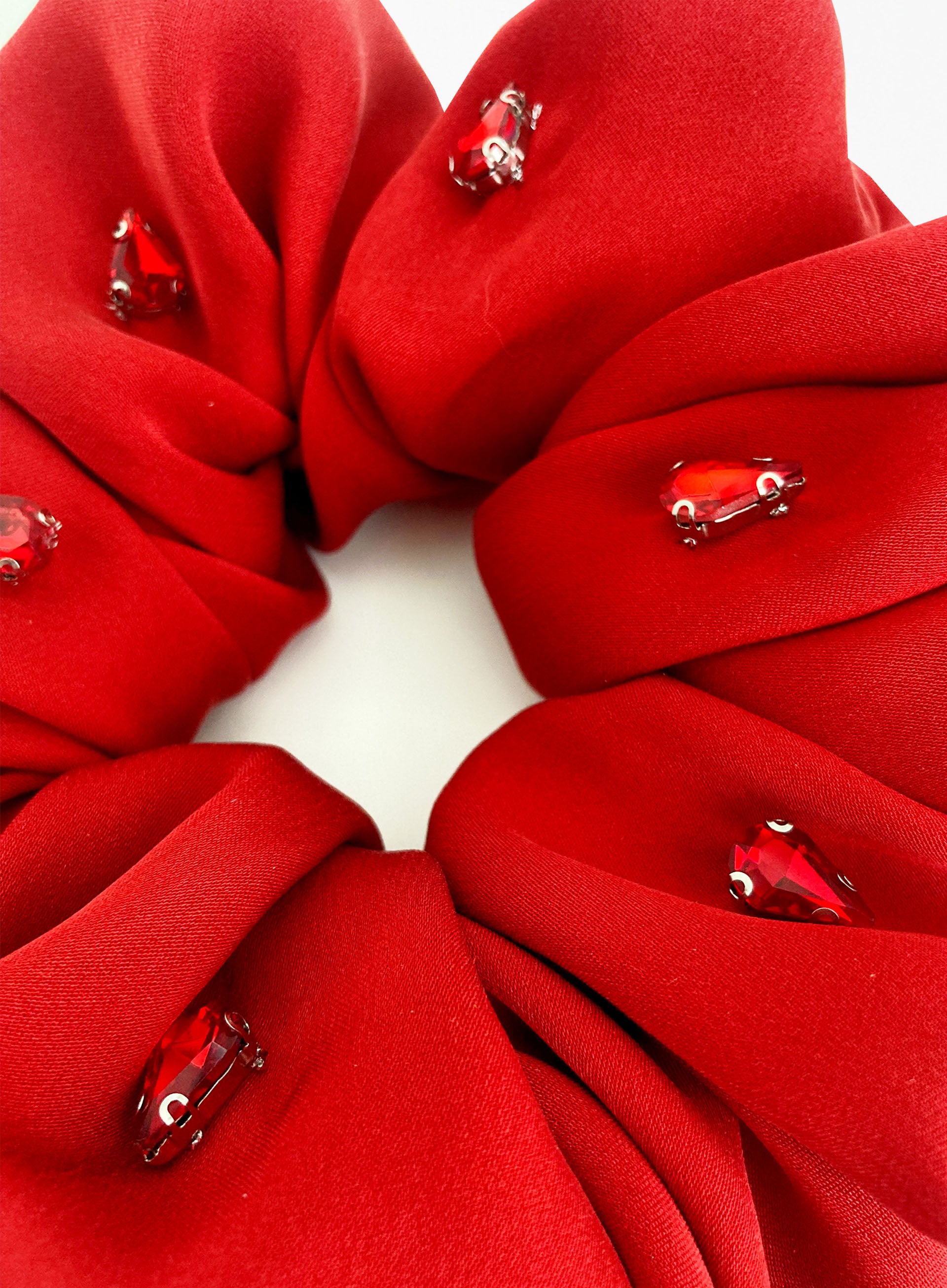 Red Rhinestone Embellished Oversized Silk Scrunchie