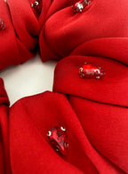 Red Rhinestone Embellished Oversized Silk Scrunchie