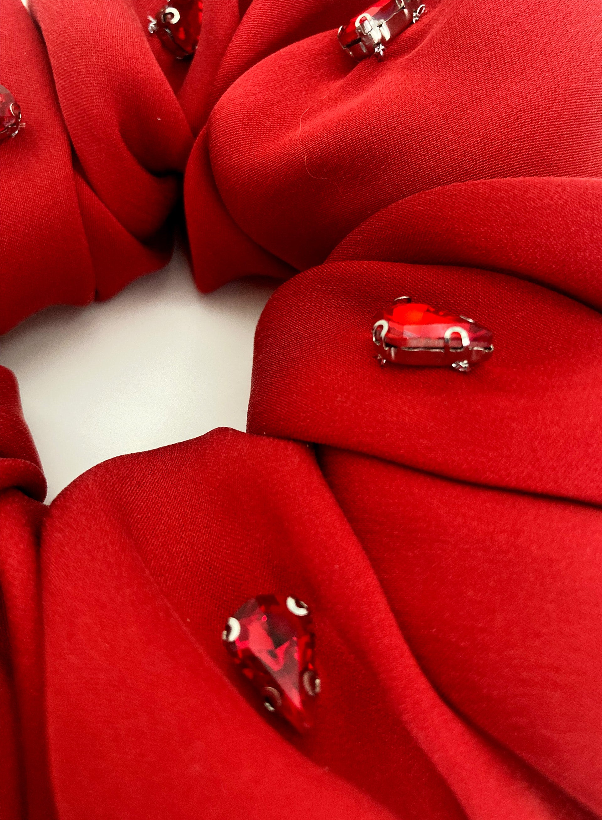 Red Rhinestone Embellished Oversized Silk Scrunchie