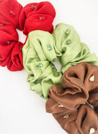 Red Rhinestone Embellished Oversized Silk Scrunchie