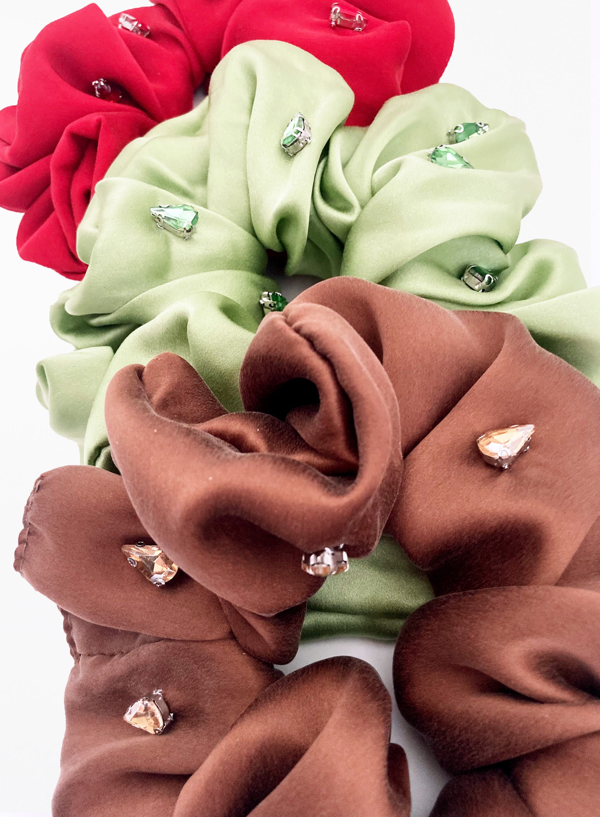 Red Rhinestone Embellished Oversized Silk Scrunchie