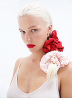 Red Rhinestone Embellished Oversized Silk Scrunchie