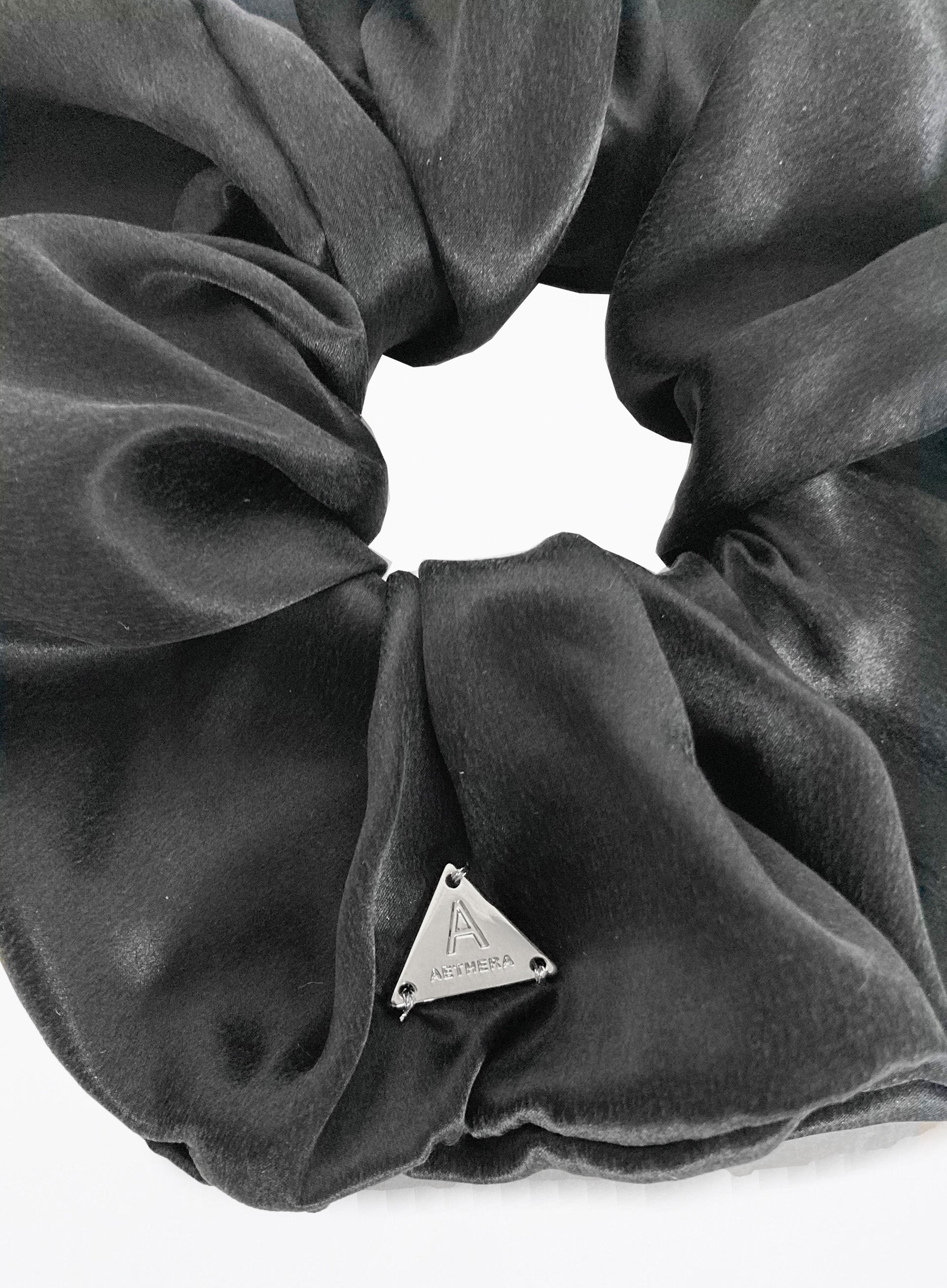 Black Oversized Silk Scrunchie