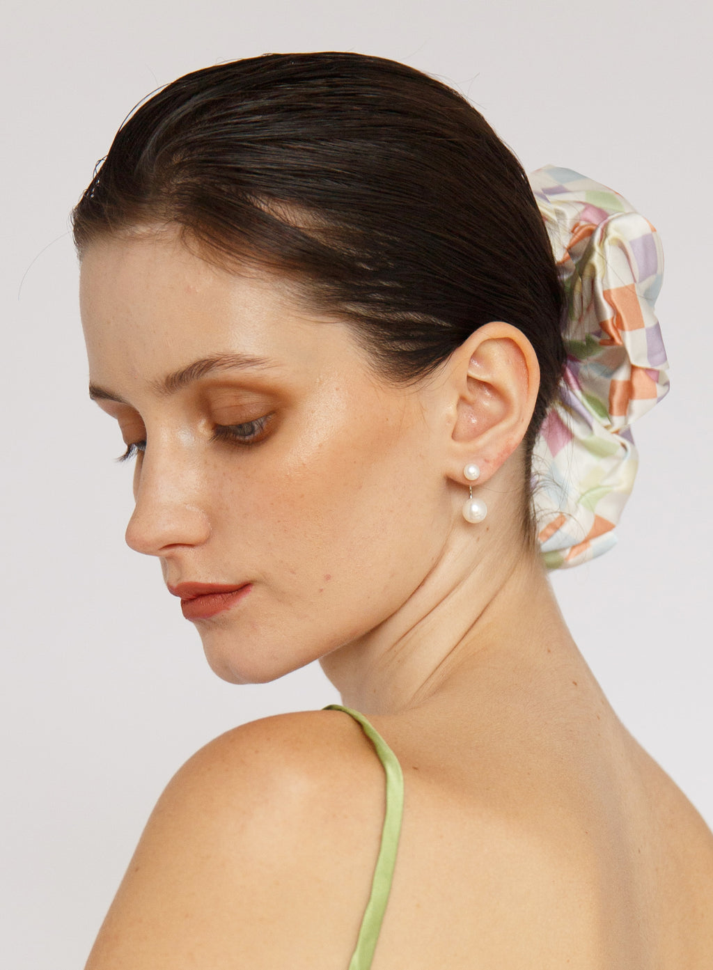 Checked Oversized Silk Scrunchie
