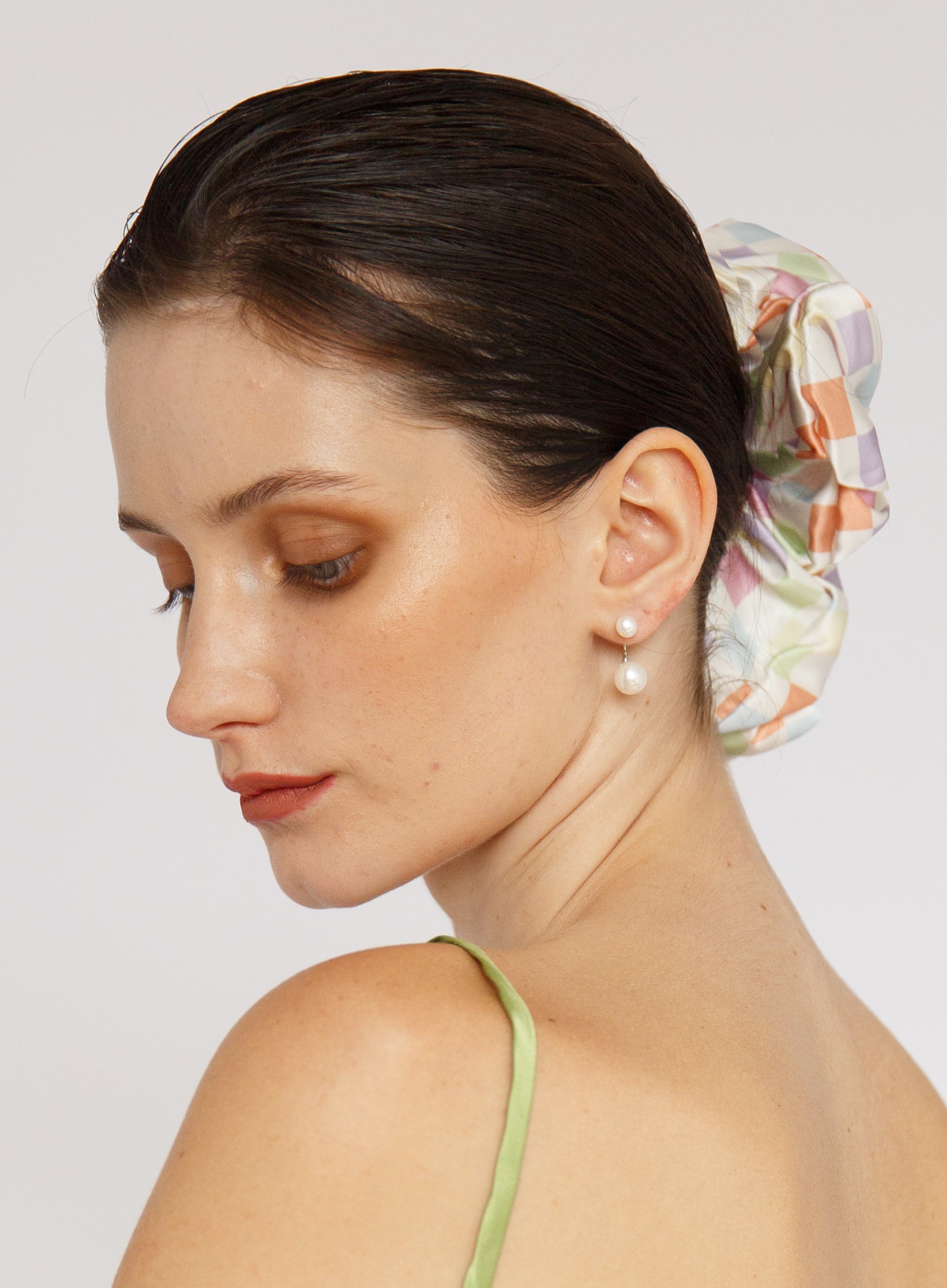 Checked Oversized Silk Scrunchie