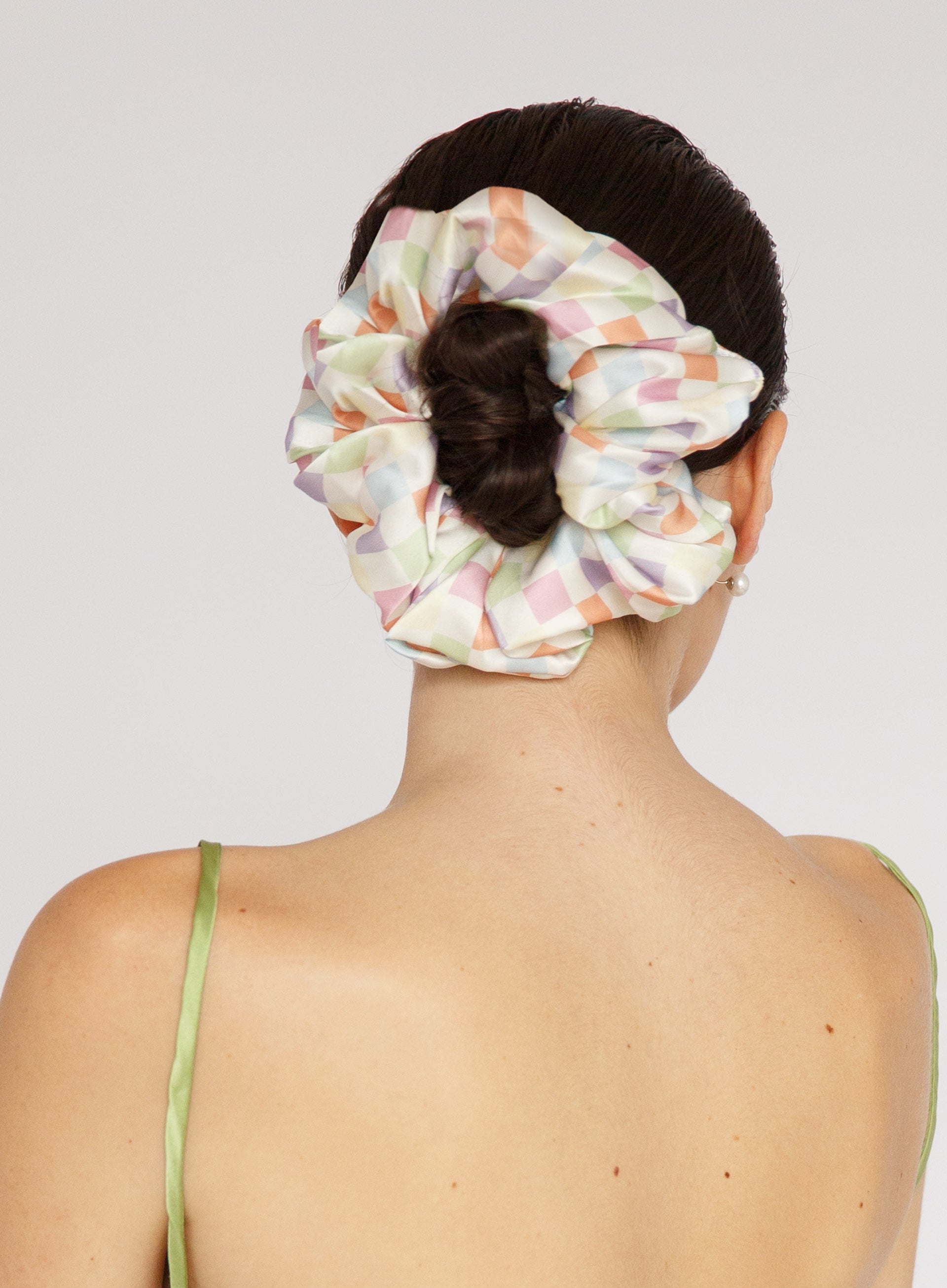 Checked Oversized Silk Scrunchie