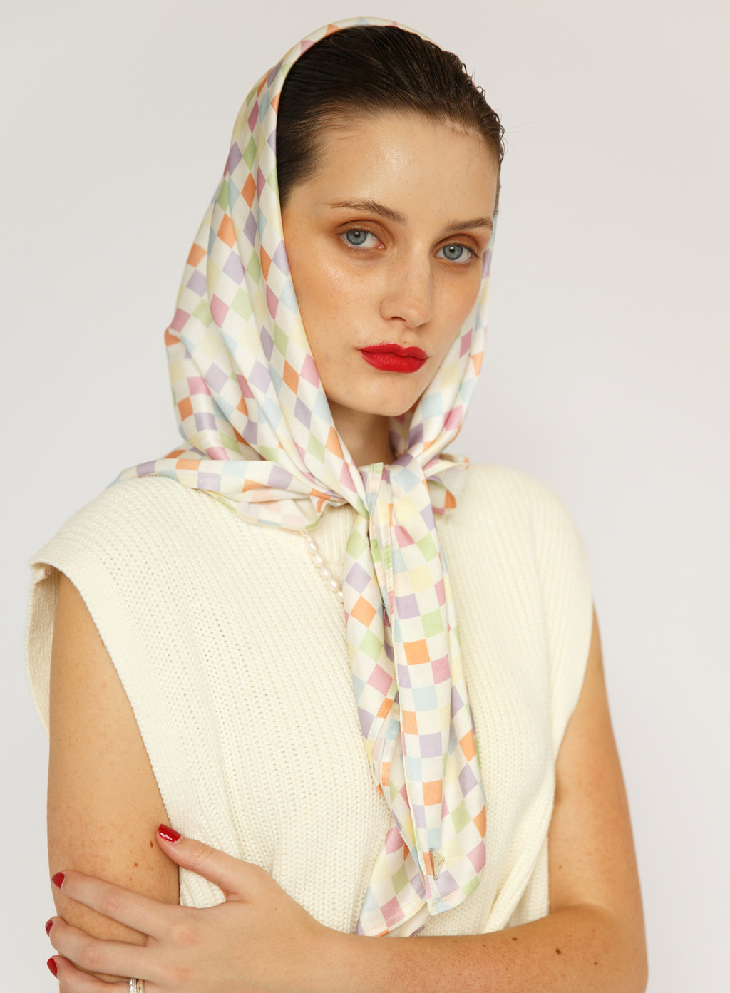 Checked Silk Square Scarf