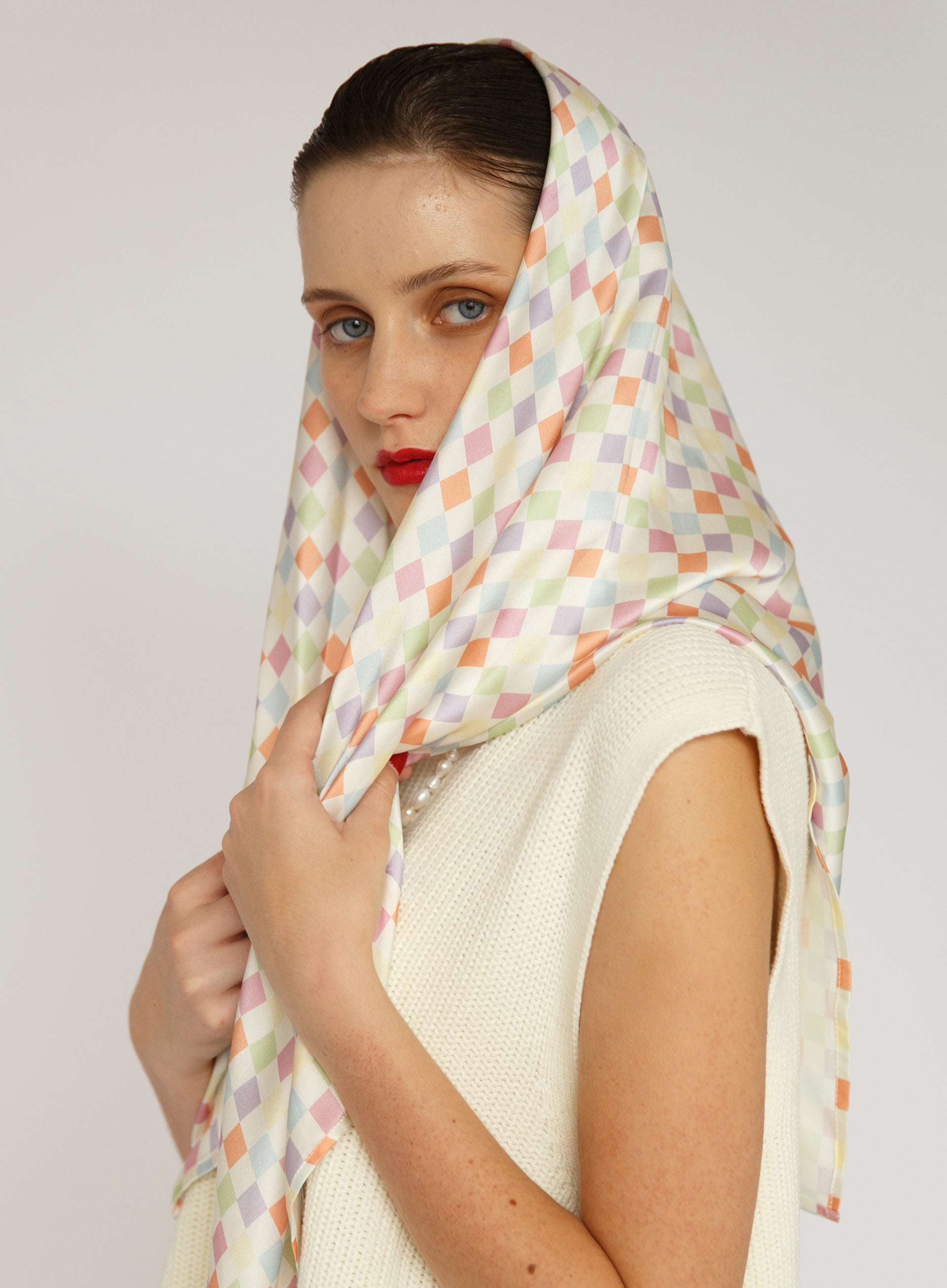 Checked Silk Square Scarf