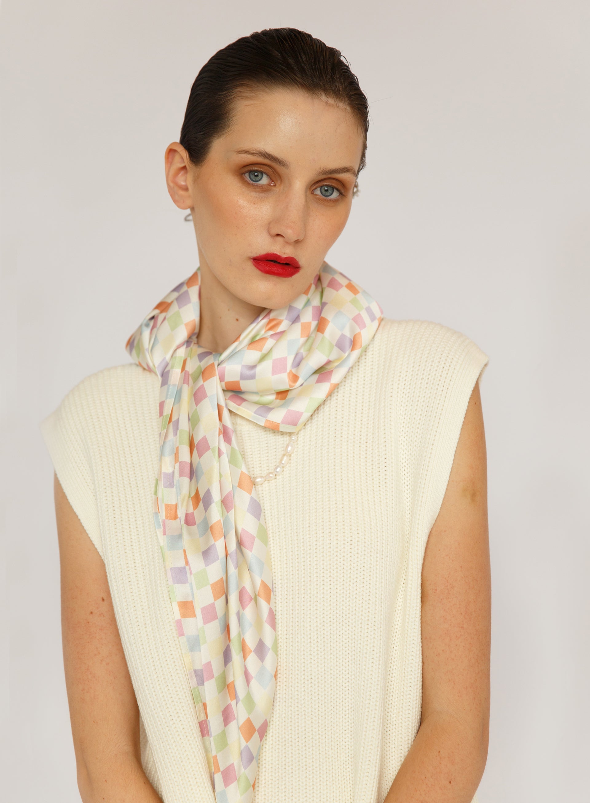 Checked Silk Square Scarf