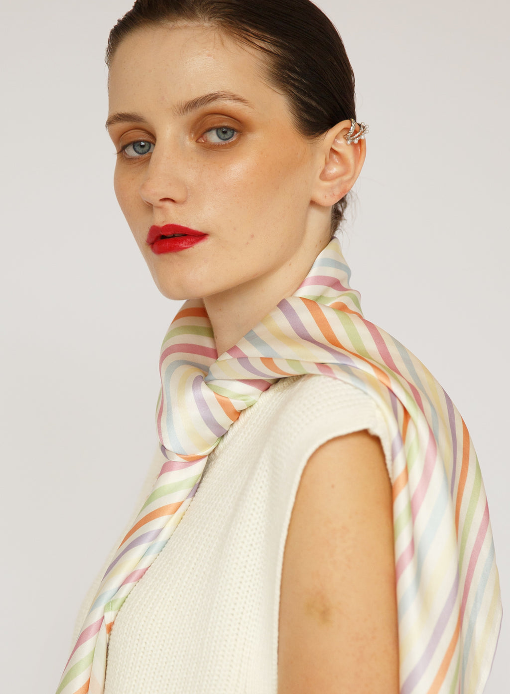 Striped Silk Square Scarf