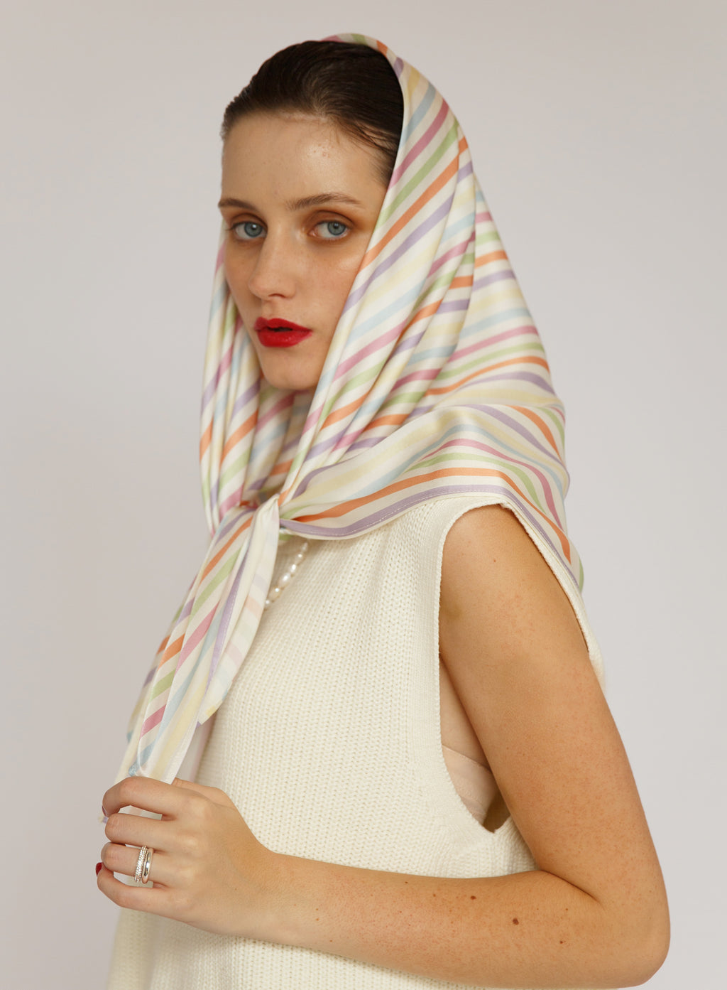 Striped Silk Square Scarf