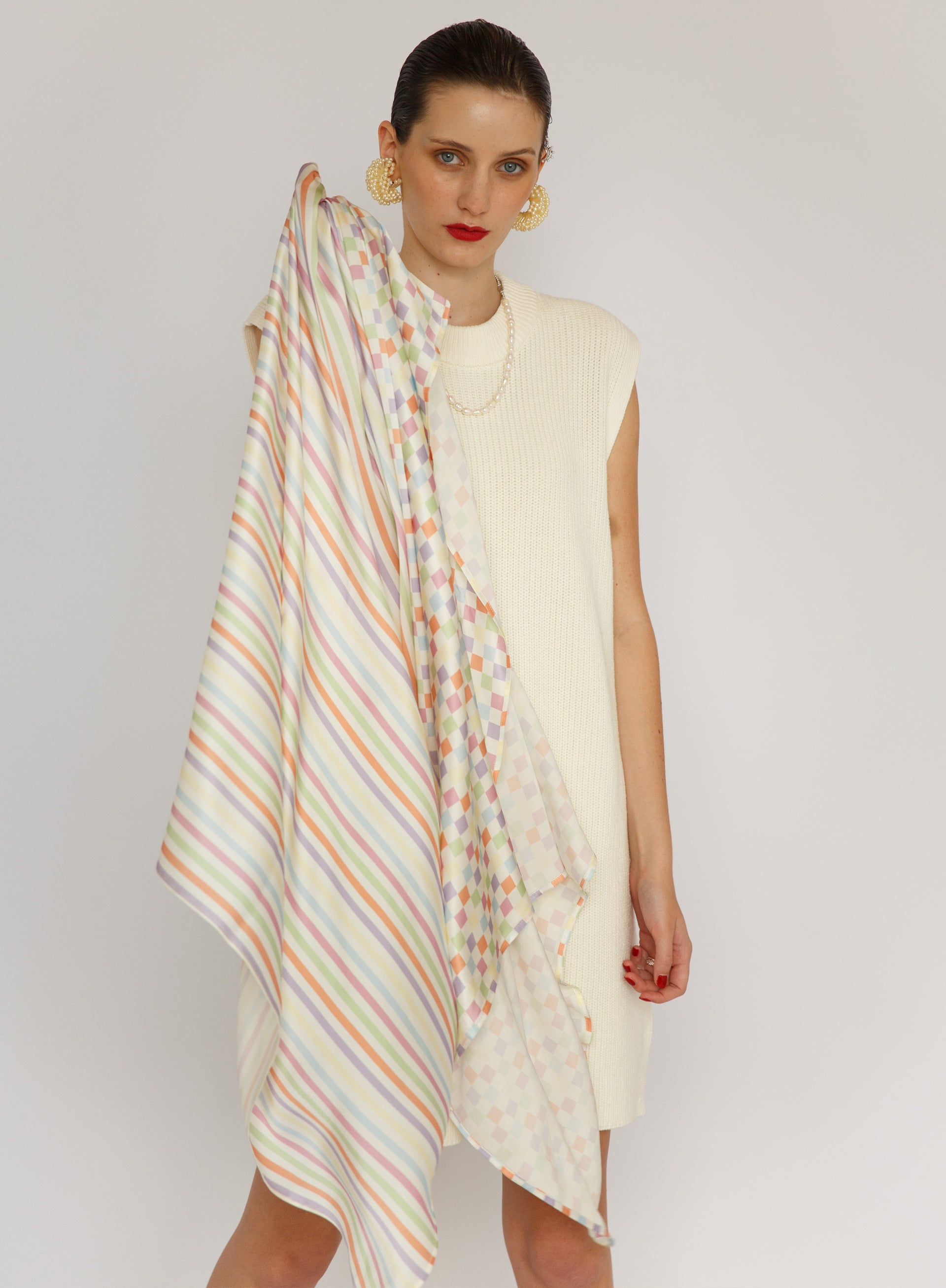 Striped Silk Square Scarf