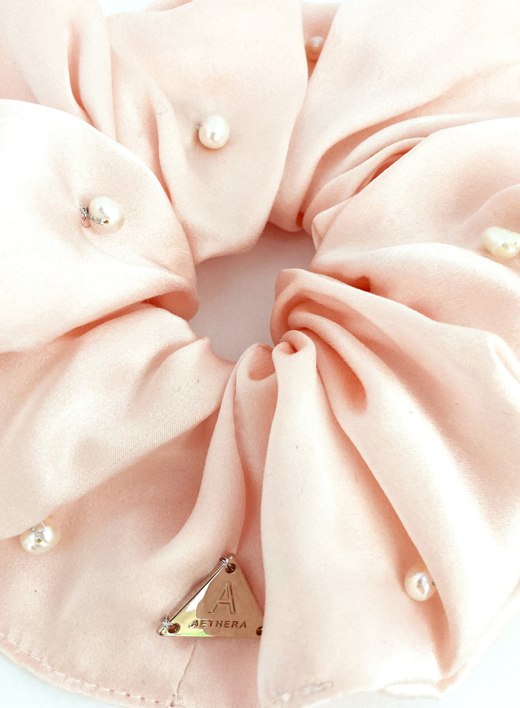 Pink Pearls Embellished Oversized Silk Scrunchie