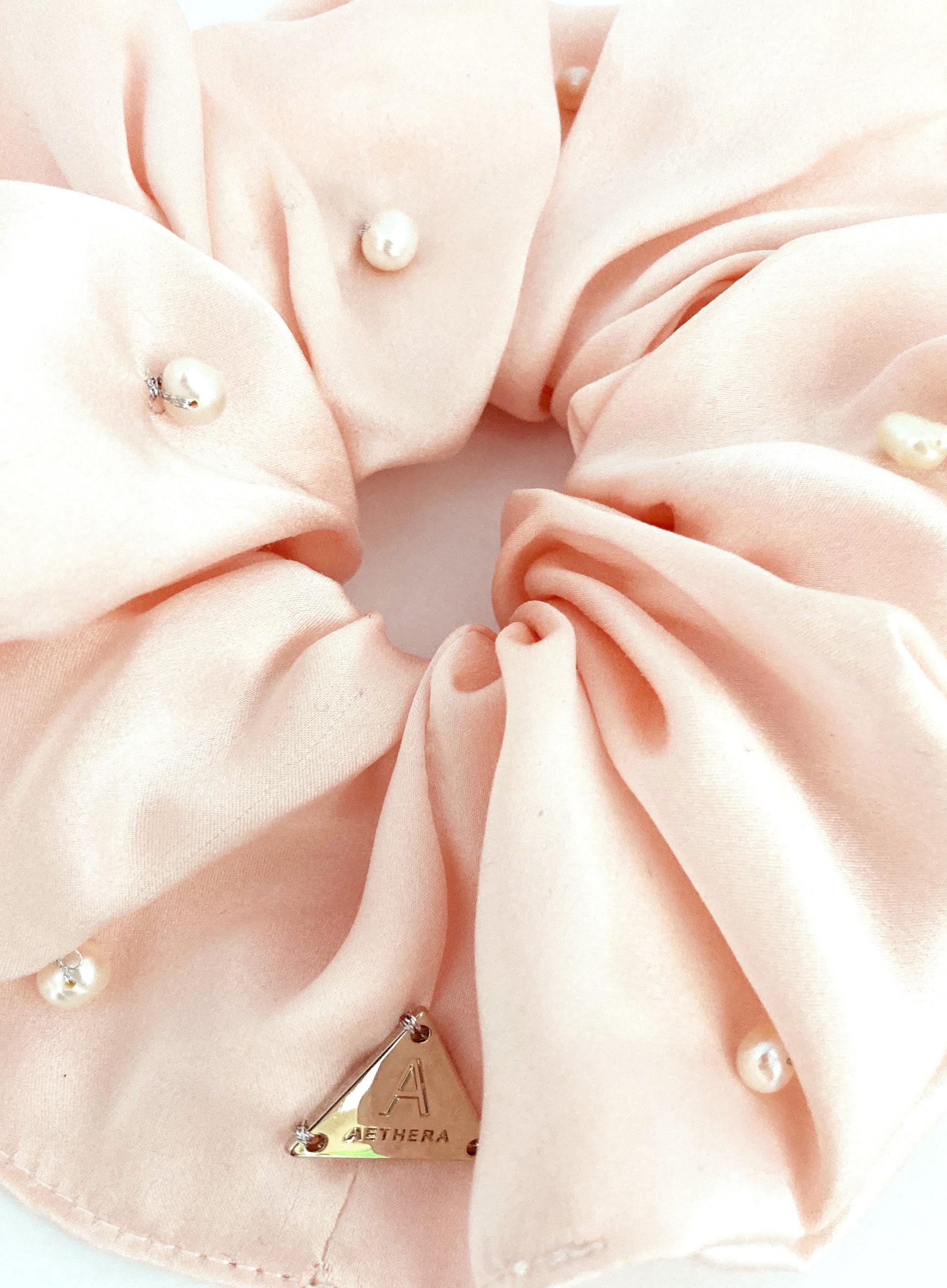 Pink Pearls Embellished Oversized Silk Scrunchie