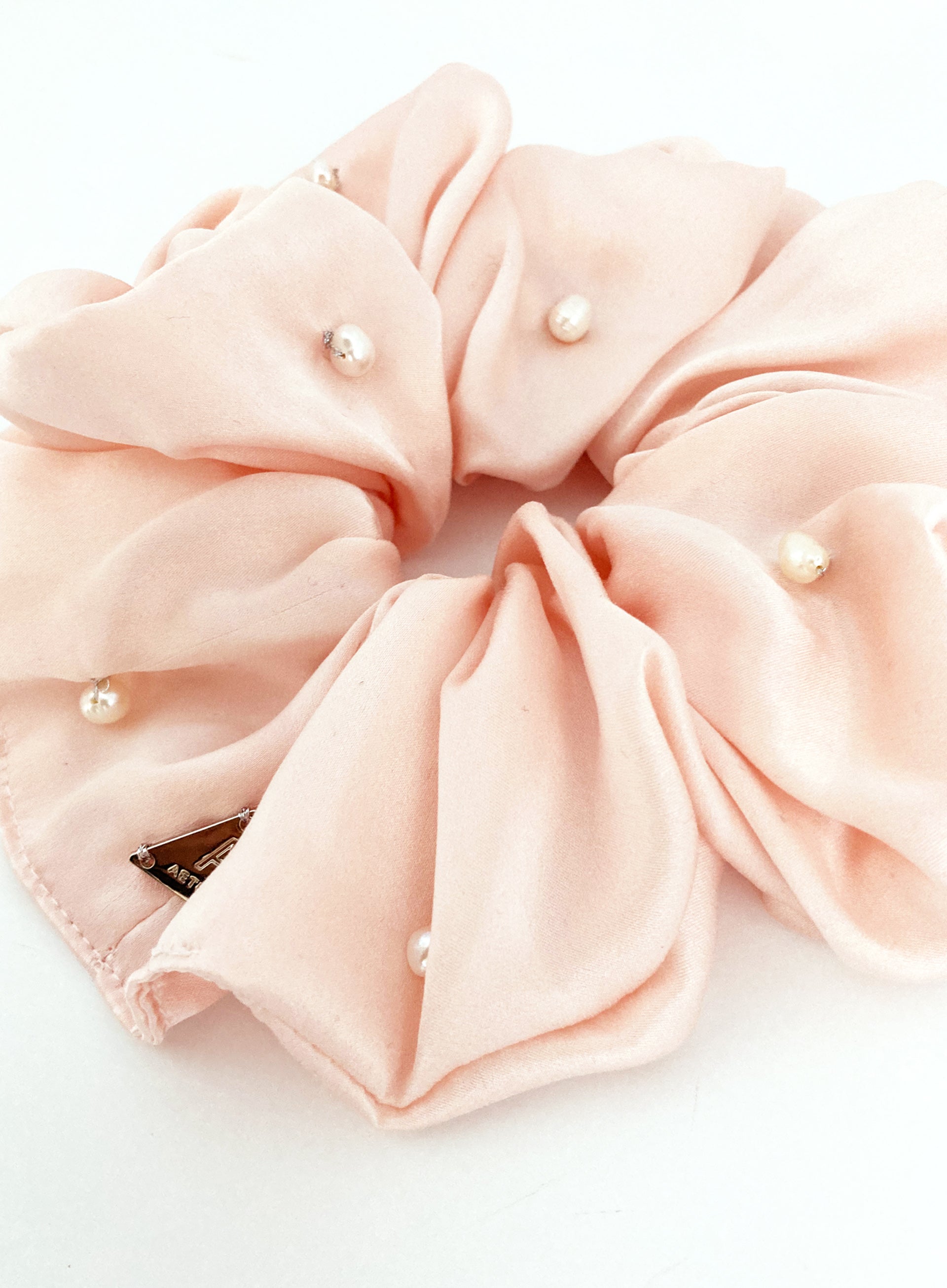 Pink Pearls Embellished Oversized Silk Scrunchie