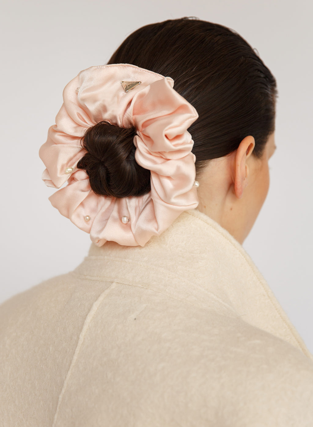 Pink Pearls Embellished Oversized Silk Scrunchie