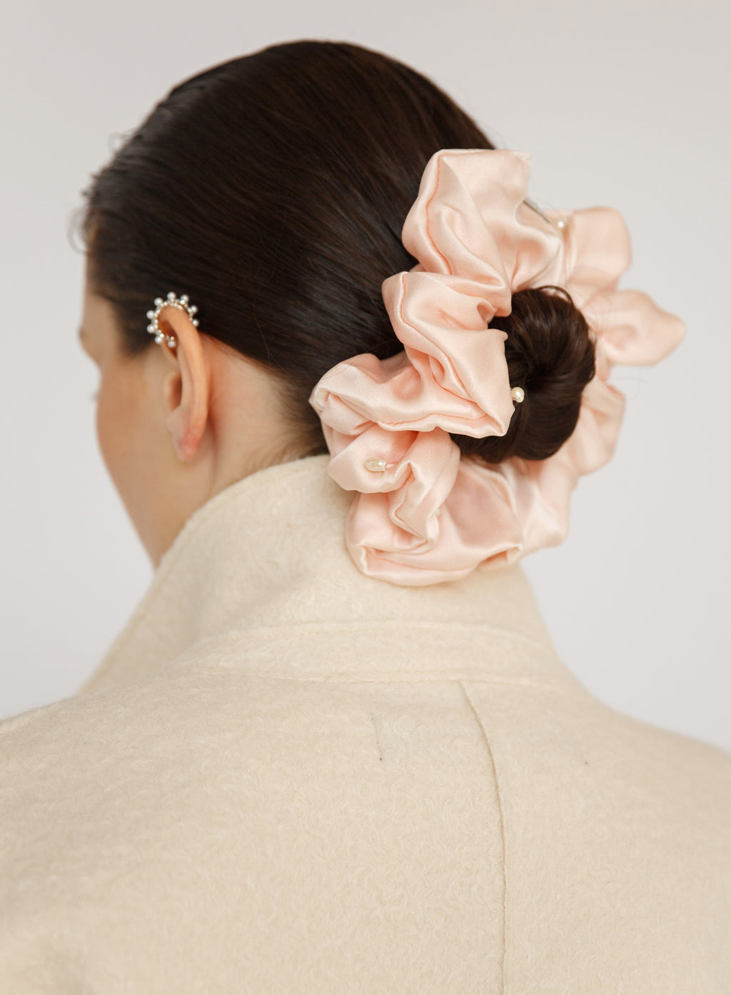 Pink Pearls Embellished Oversized Silk Scrunchie