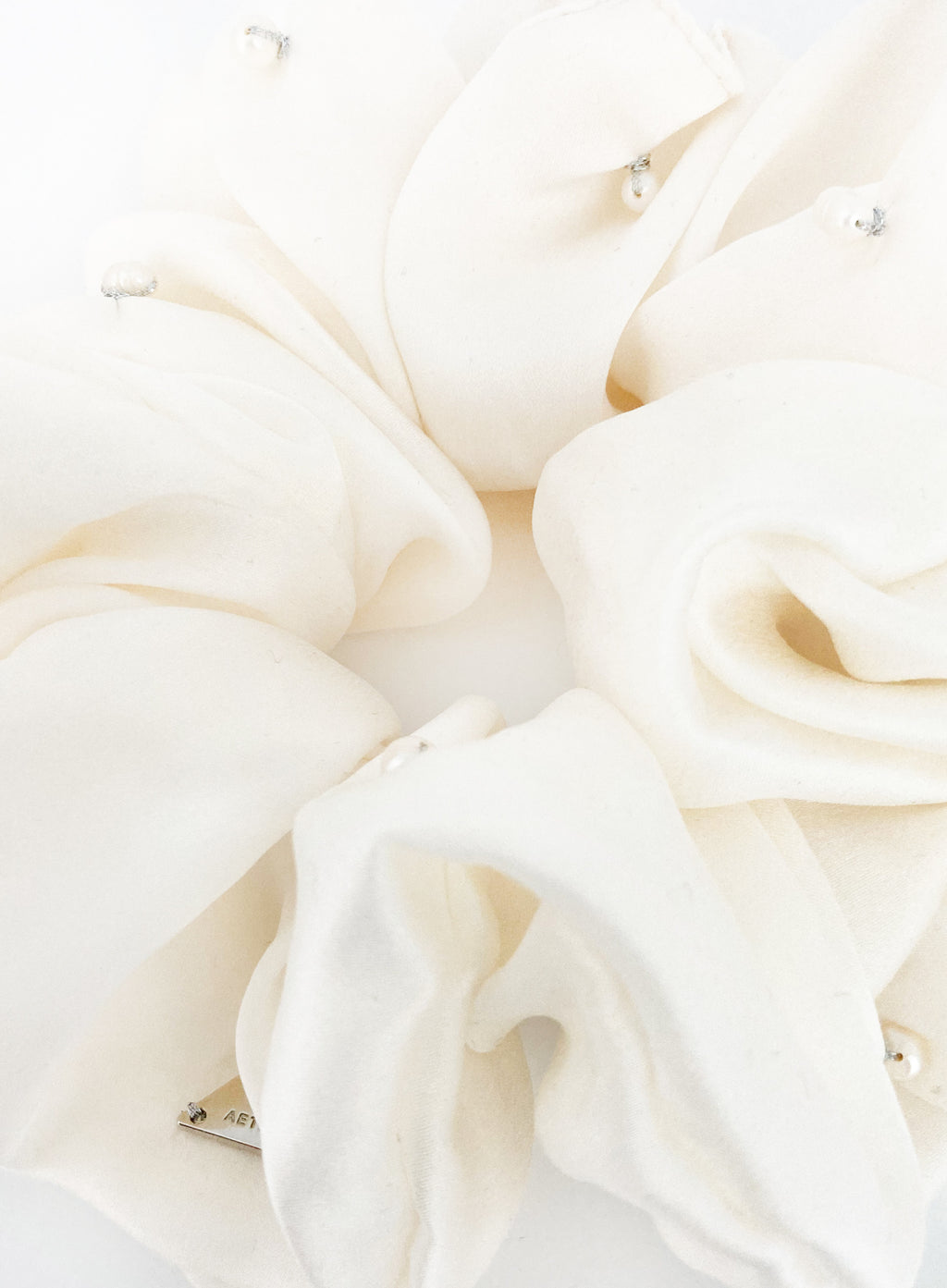 White Pearls Embellished Oversized Silk Scrunchie