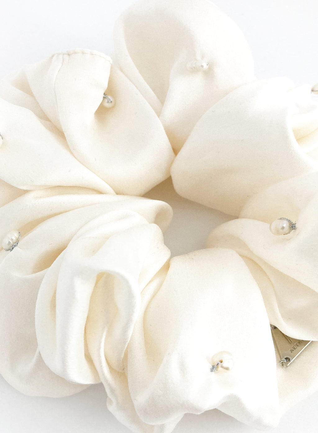 White Pearls Embellished Oversized Silk Scrunchie