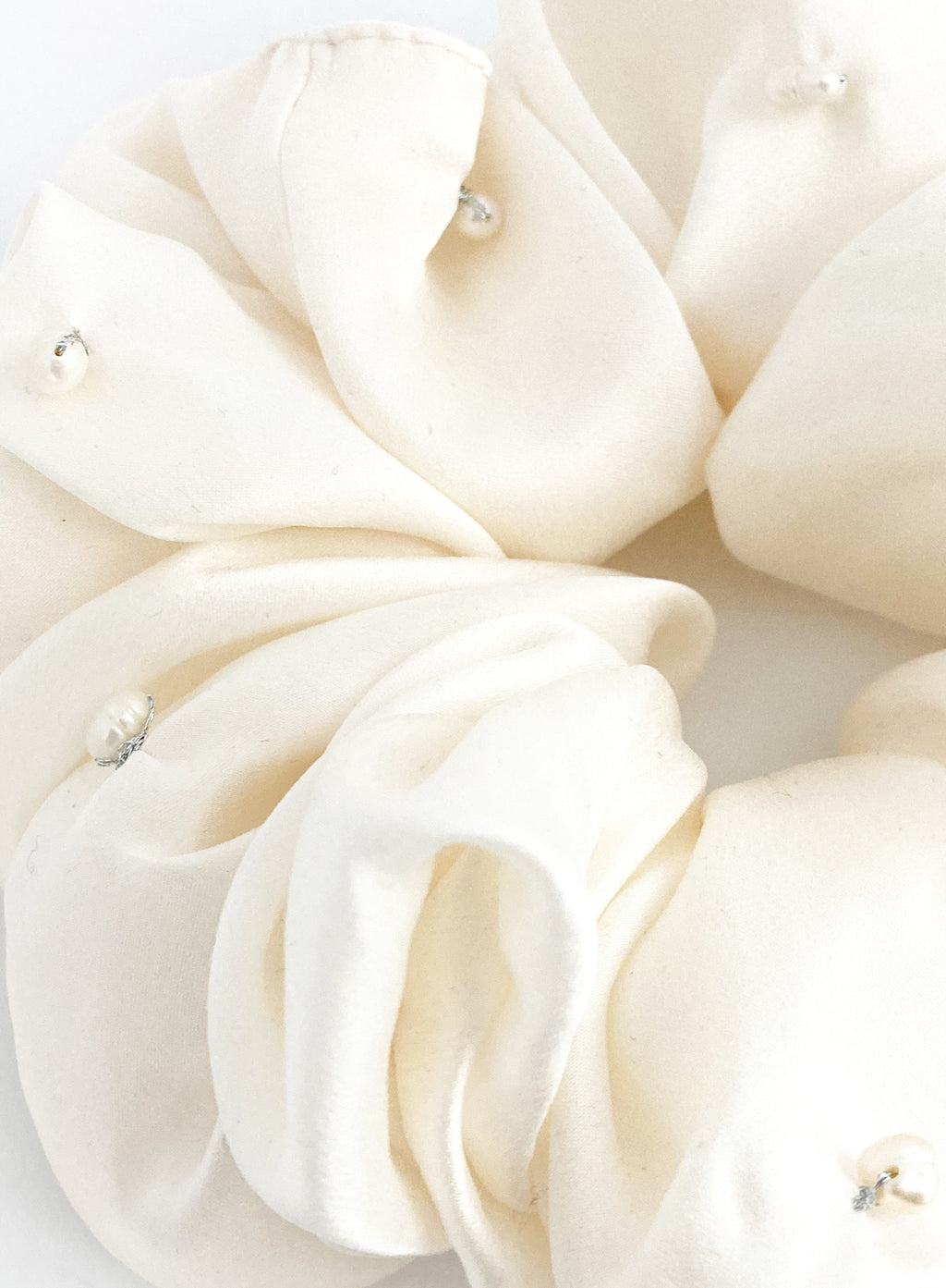 White Pearls Embellished Oversized Silk Scrunchie