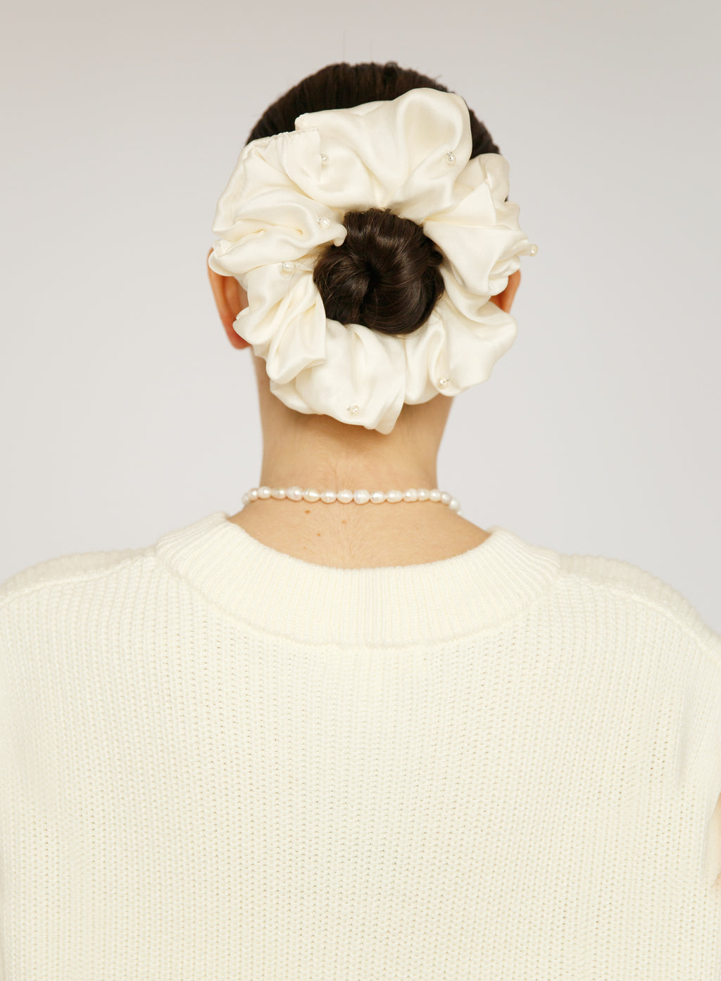 White Pearls Embellished Oversized Silk Scrunchie
