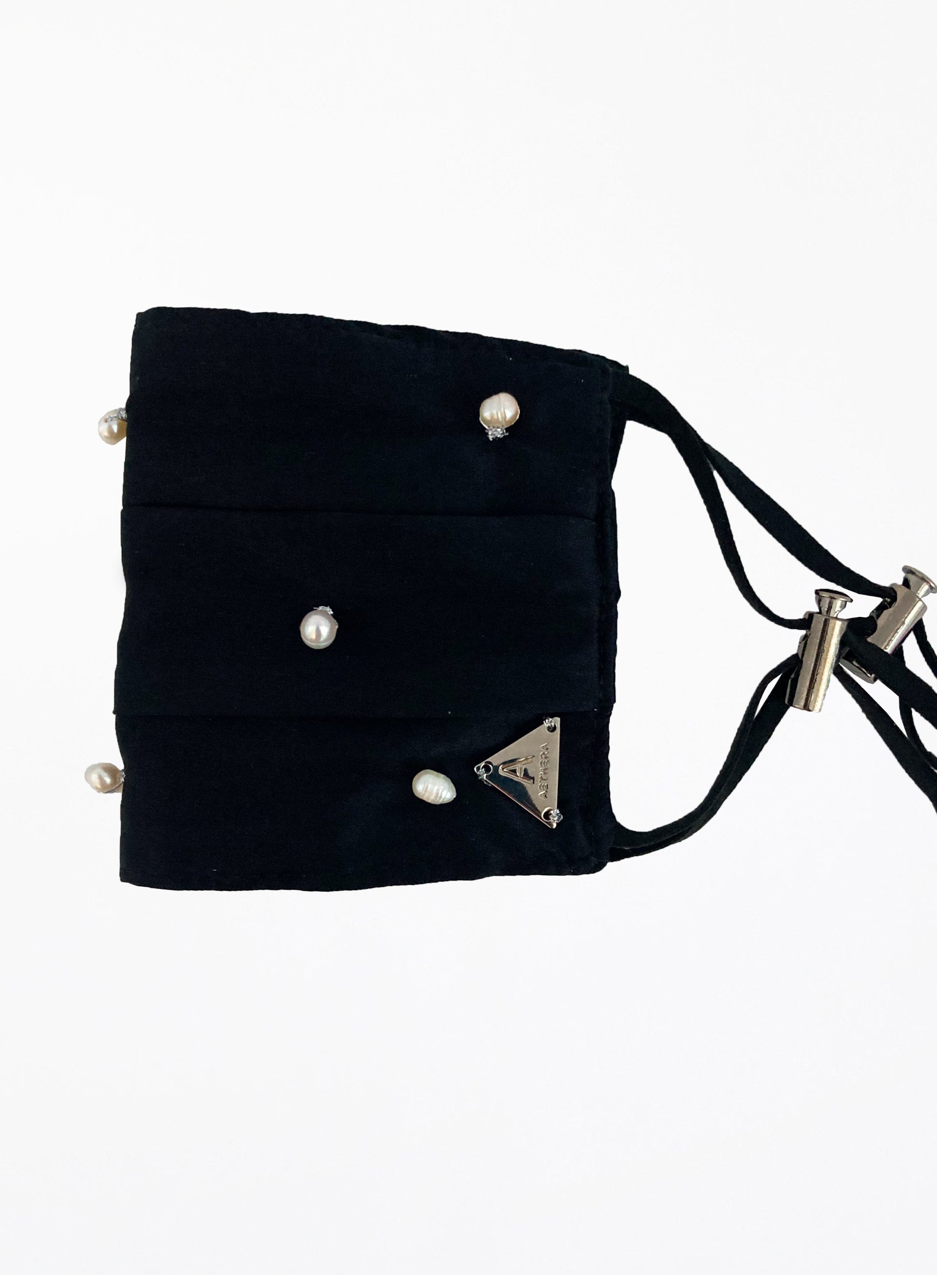 Nacre Cultured Pearl Silk Facemask - Nero