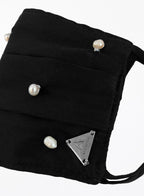 Nacre Cultured Pearl Silk Facemask - Nero