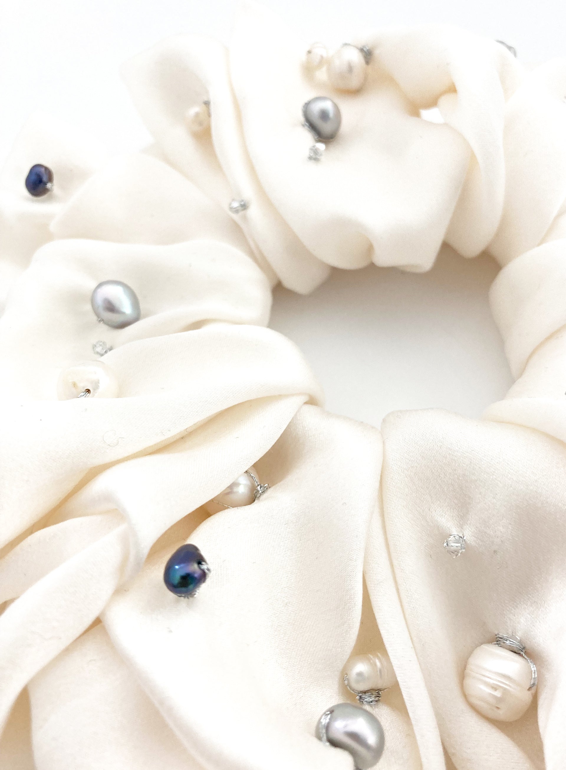 Pearls Embellished Oversized Silk Scrunchie