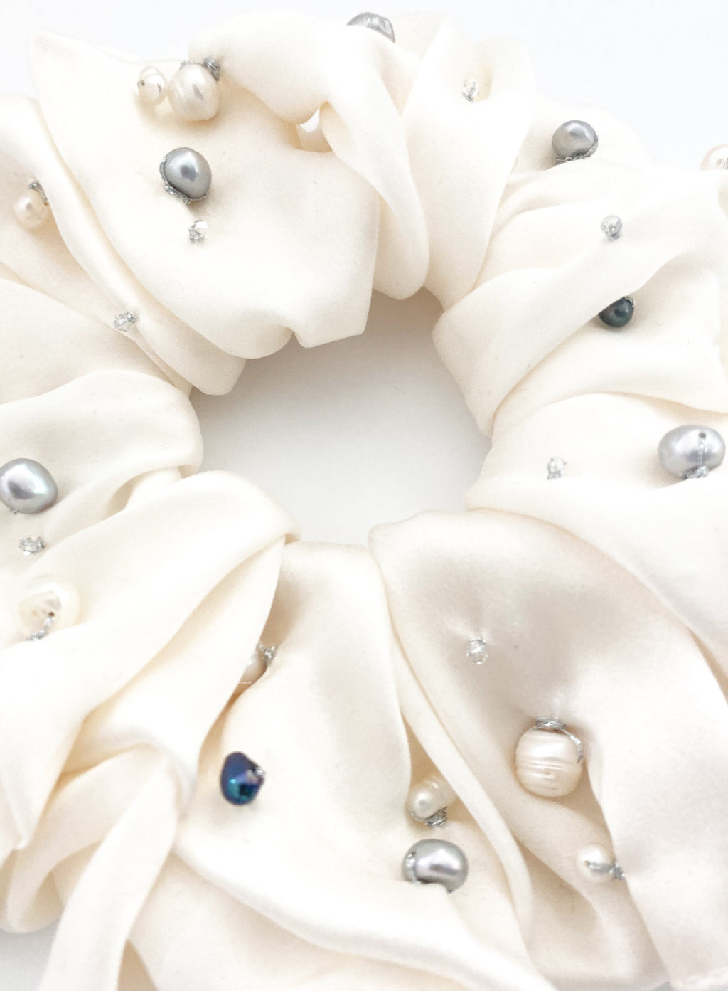 Pearls Embellished Oversized Silk Scrunchie