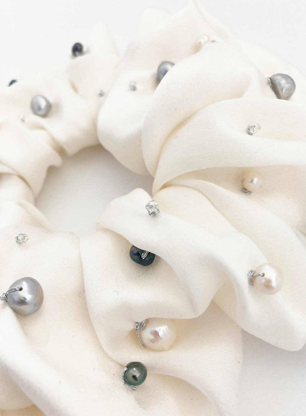 Pearls Embellished Oversized Silk Scrunchie