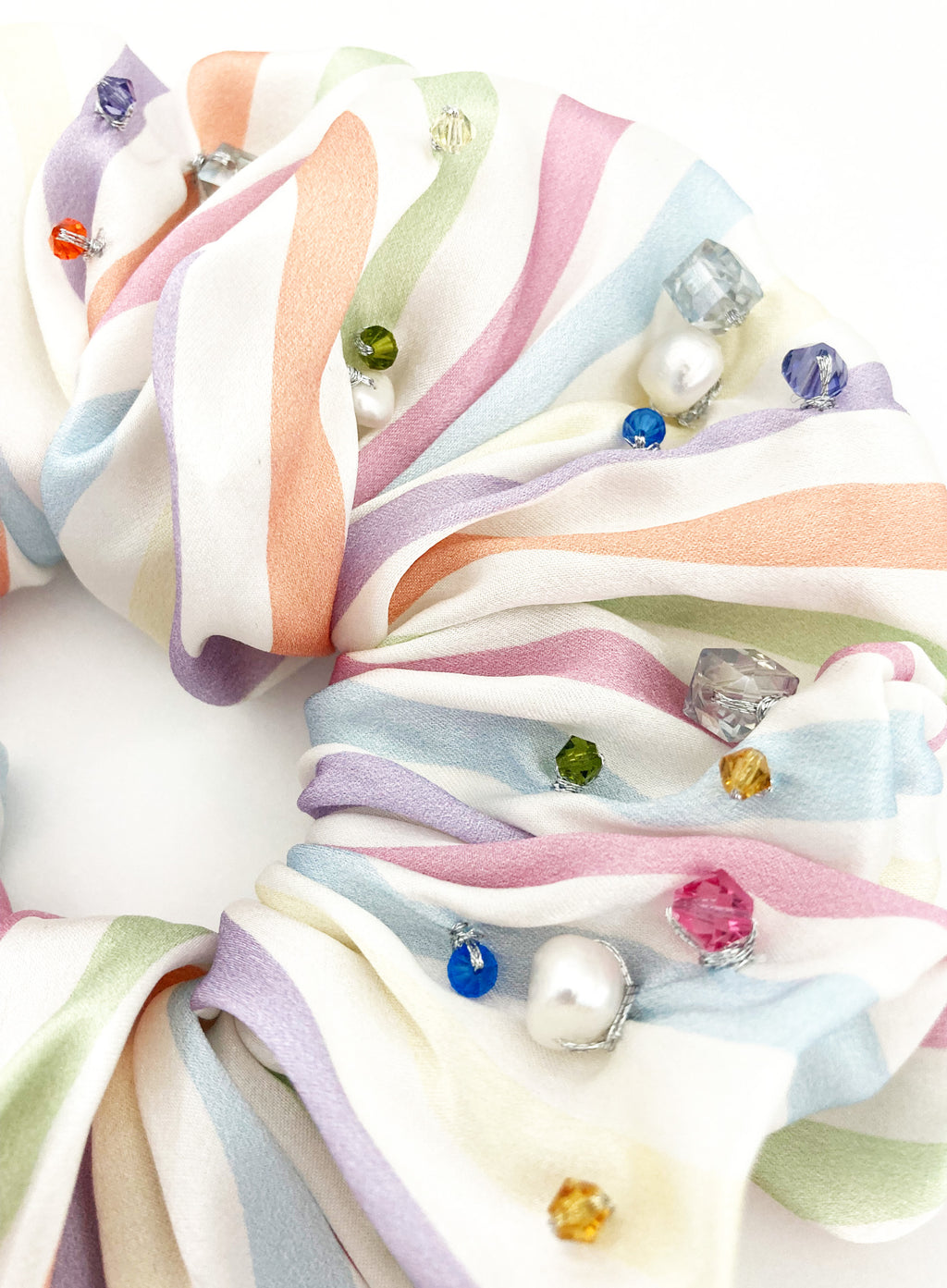 Stripe Embellished Oversized Silk Scrunchie