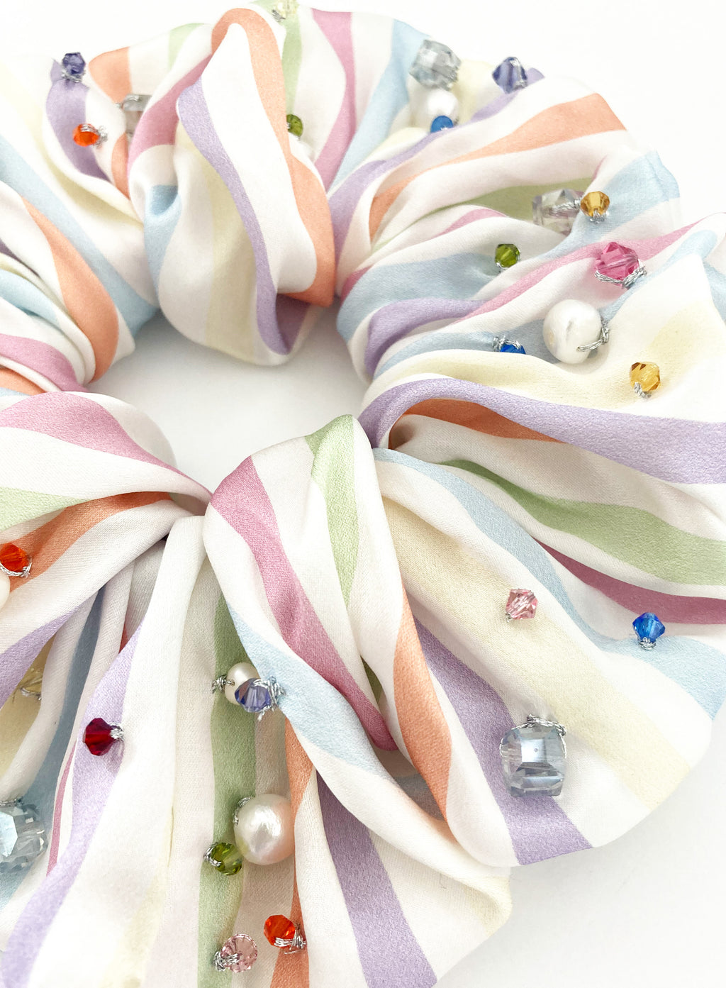 Stripe Embellished Oversized Silk Scrunchie
