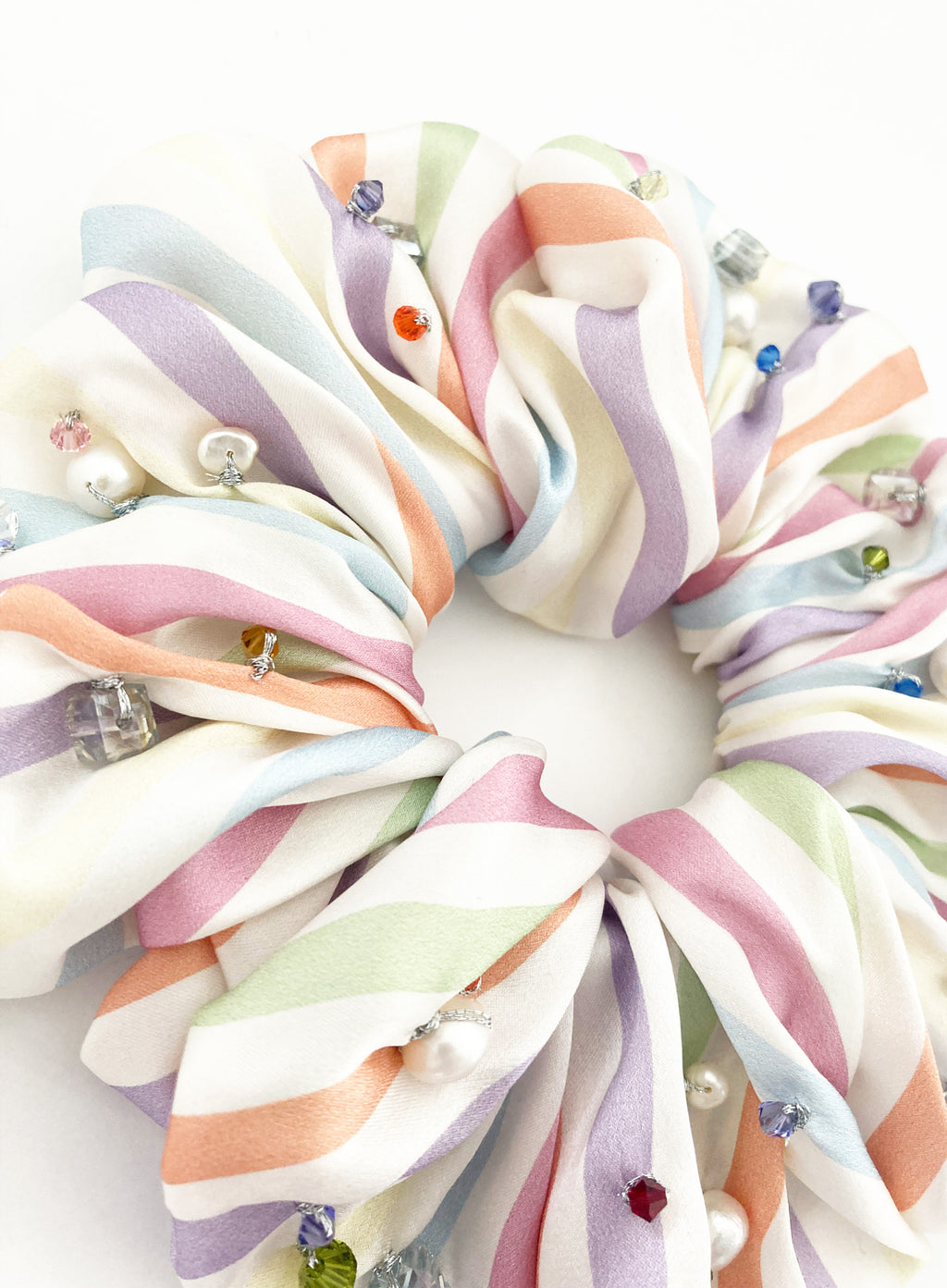Stripe Embellished Oversized Silk Scrunchie