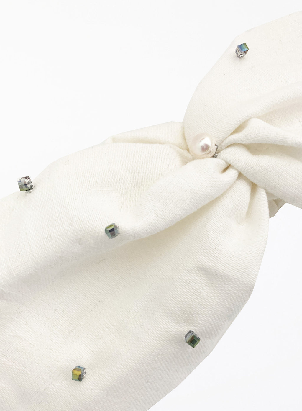 white embellished linen headband headwrap