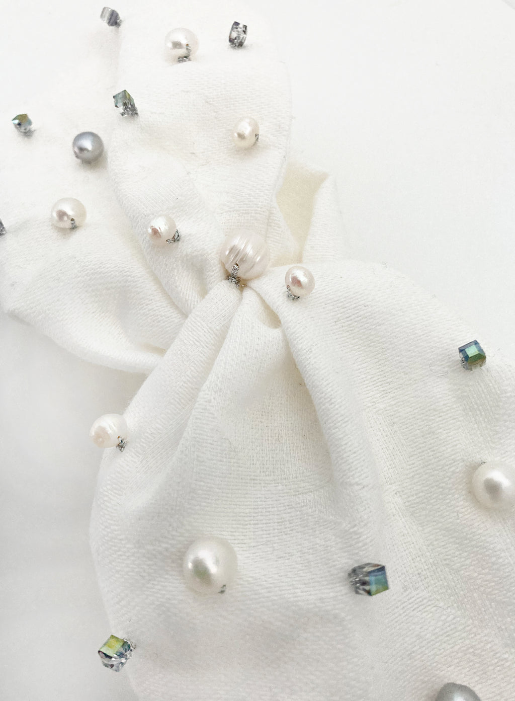 white pearl embellished linen headband headwrap 
