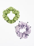 Green Purple Embellished Silk Scrunchie Set