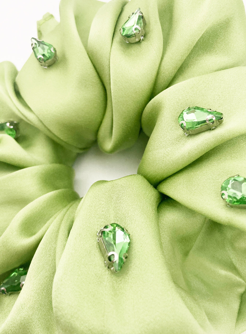 Green Rhinestone Embellished Oversized Silk Scrunchie