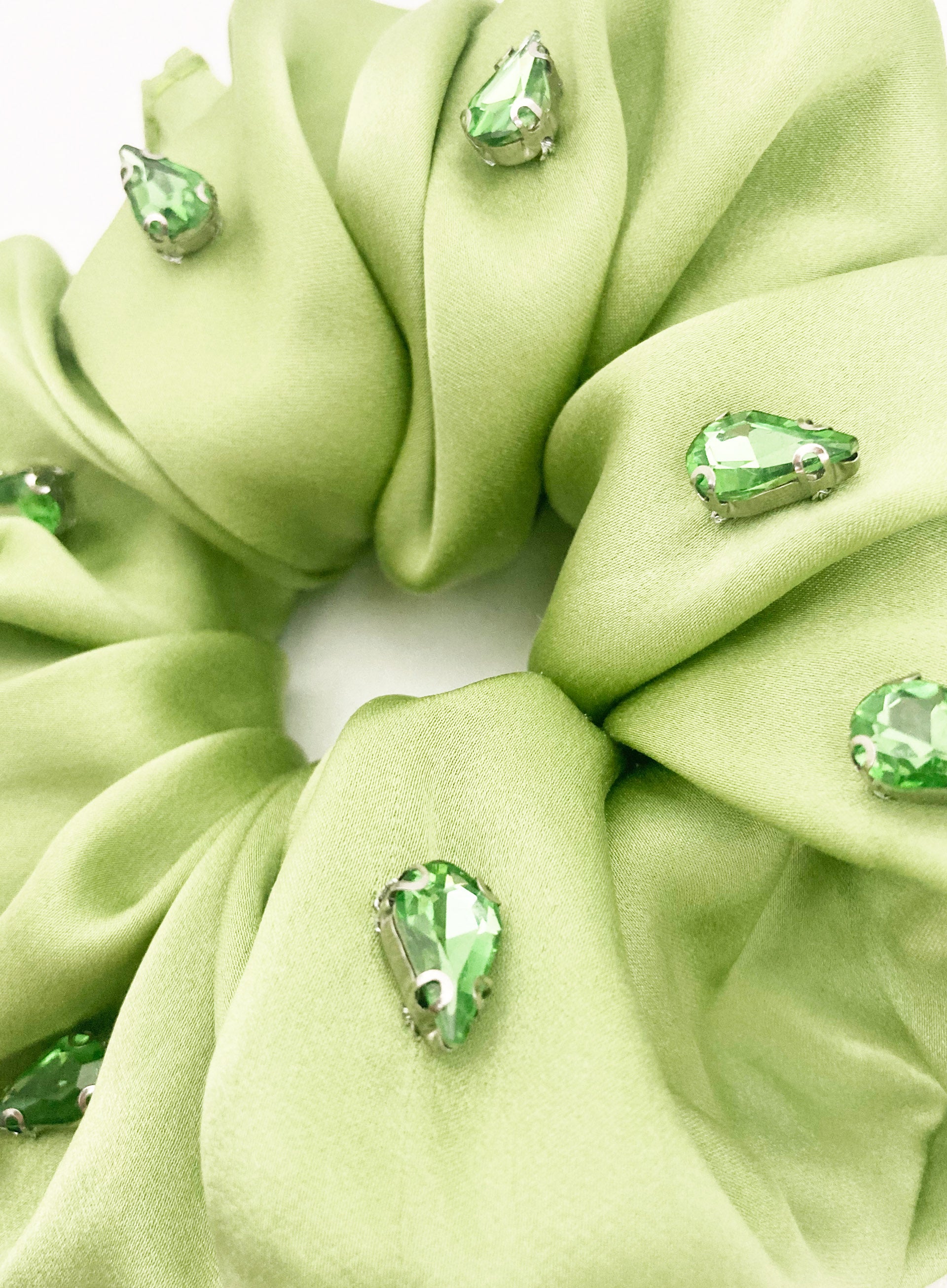 Green Rhinestone Embellished Oversized Silk Scrunchie