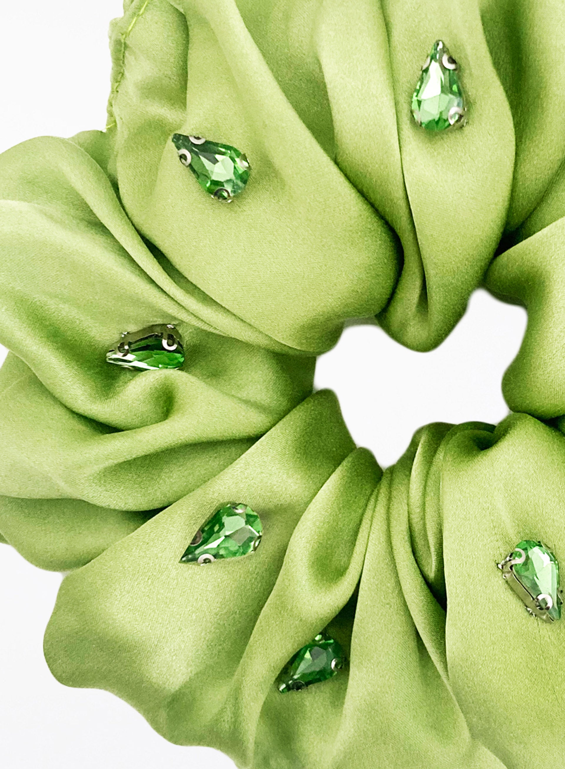 Green Rhinestone Embellished Oversized Silk Scrunchie